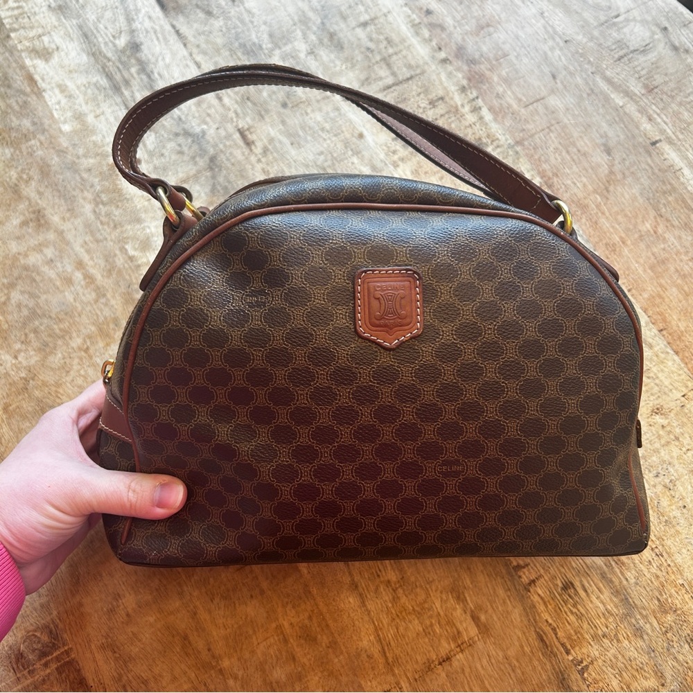 Vintage CELINE Macadam Dome Blazon Bowler Handbag PVC Leather Brown Purse COA - Picture 2 of 13